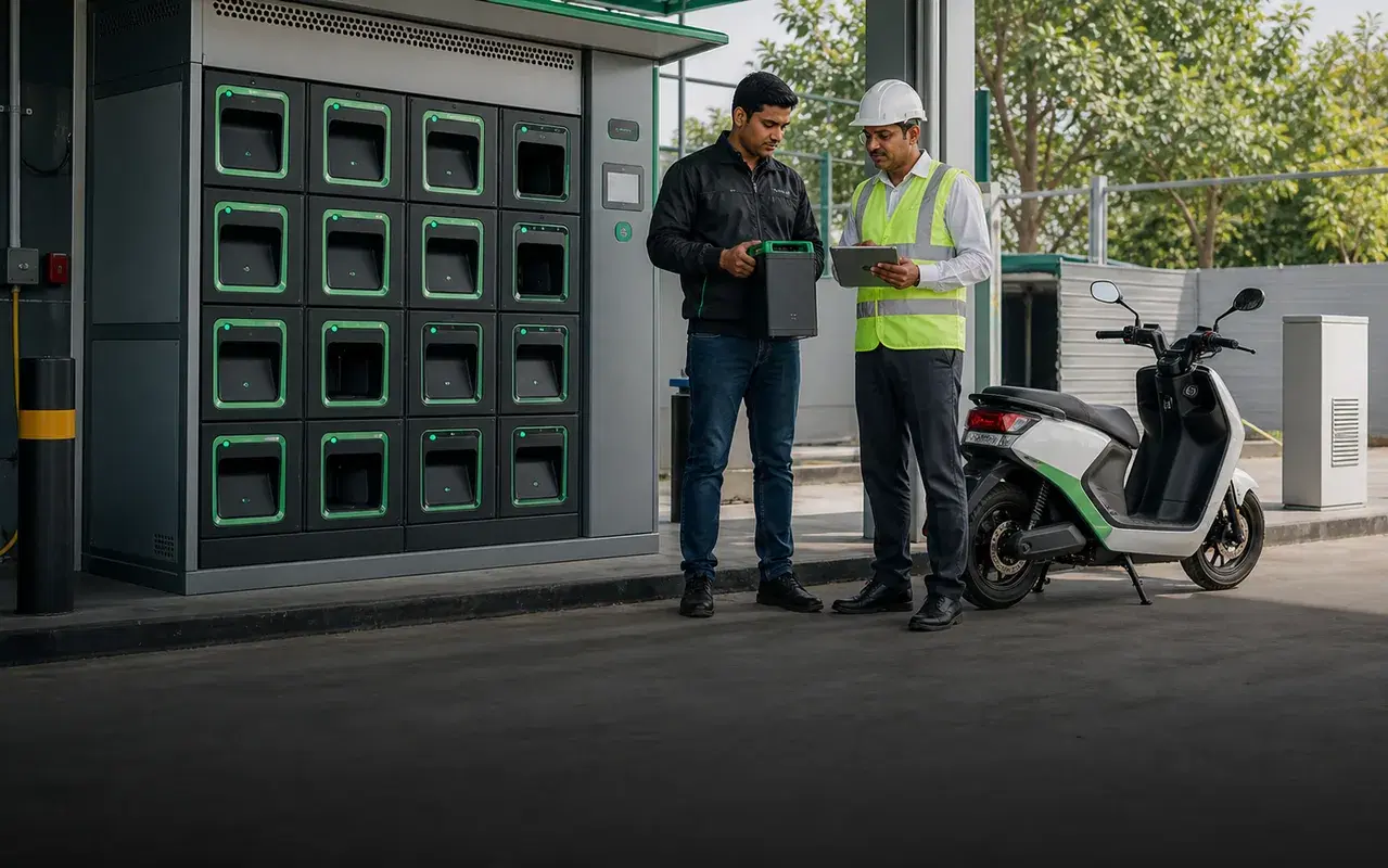 EV battery-swap network - Charging Station Fire Cover + Driver PA scenario